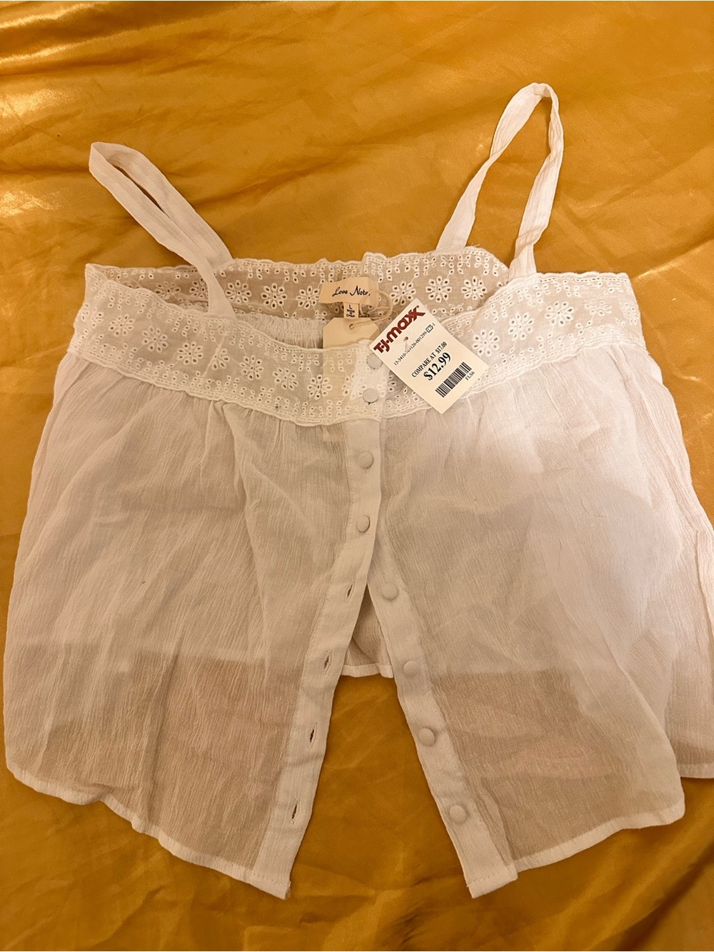 Love Notes White Eyelet-Trim Button-Front Cami